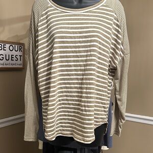 Umgee Olive and white  Striped Long Sleeve Top